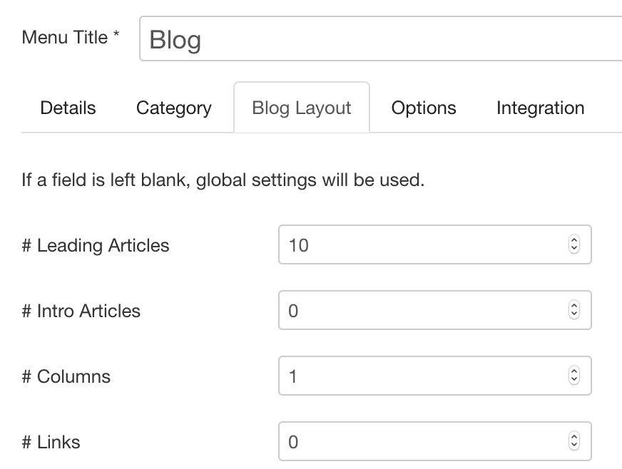 Joomla Blog Menu Layout