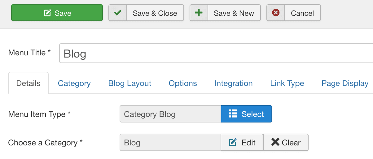 Joomla Blog Menu