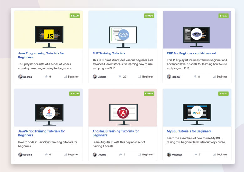 Joomla LMS Extension Course Grid Layout