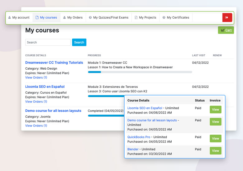 joomla-lms-student-dashboard