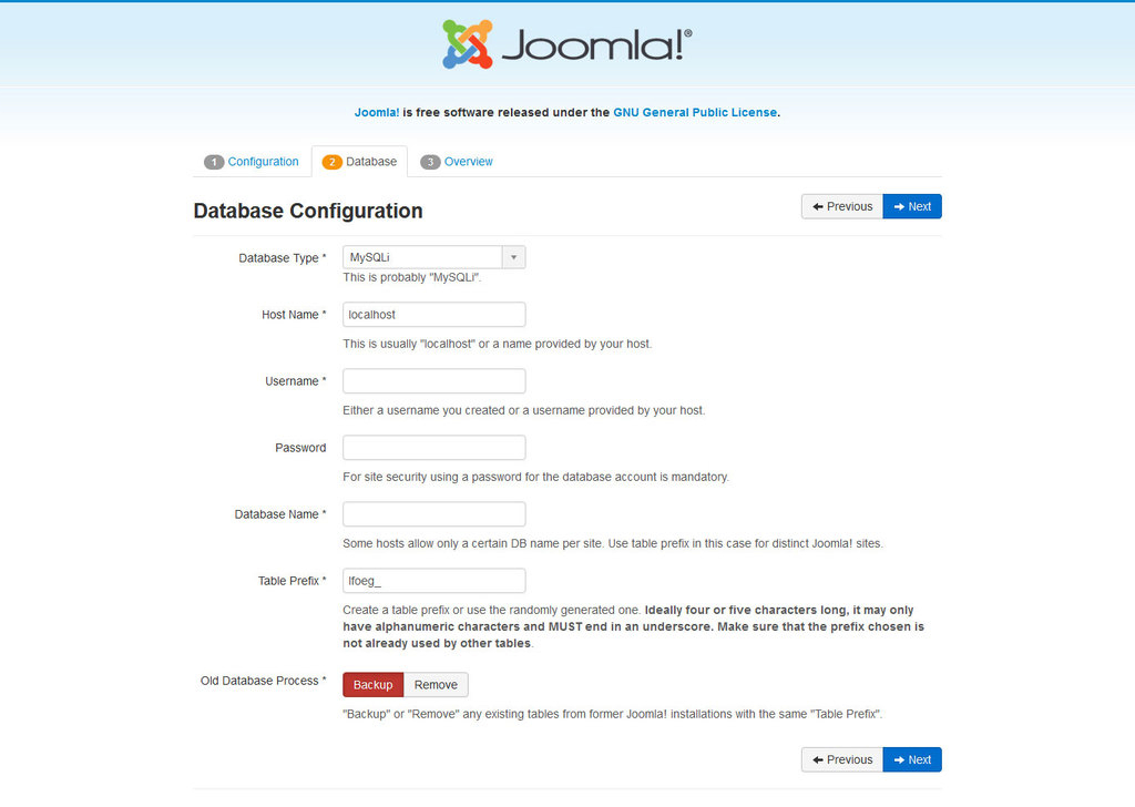 joomla-database-configuration